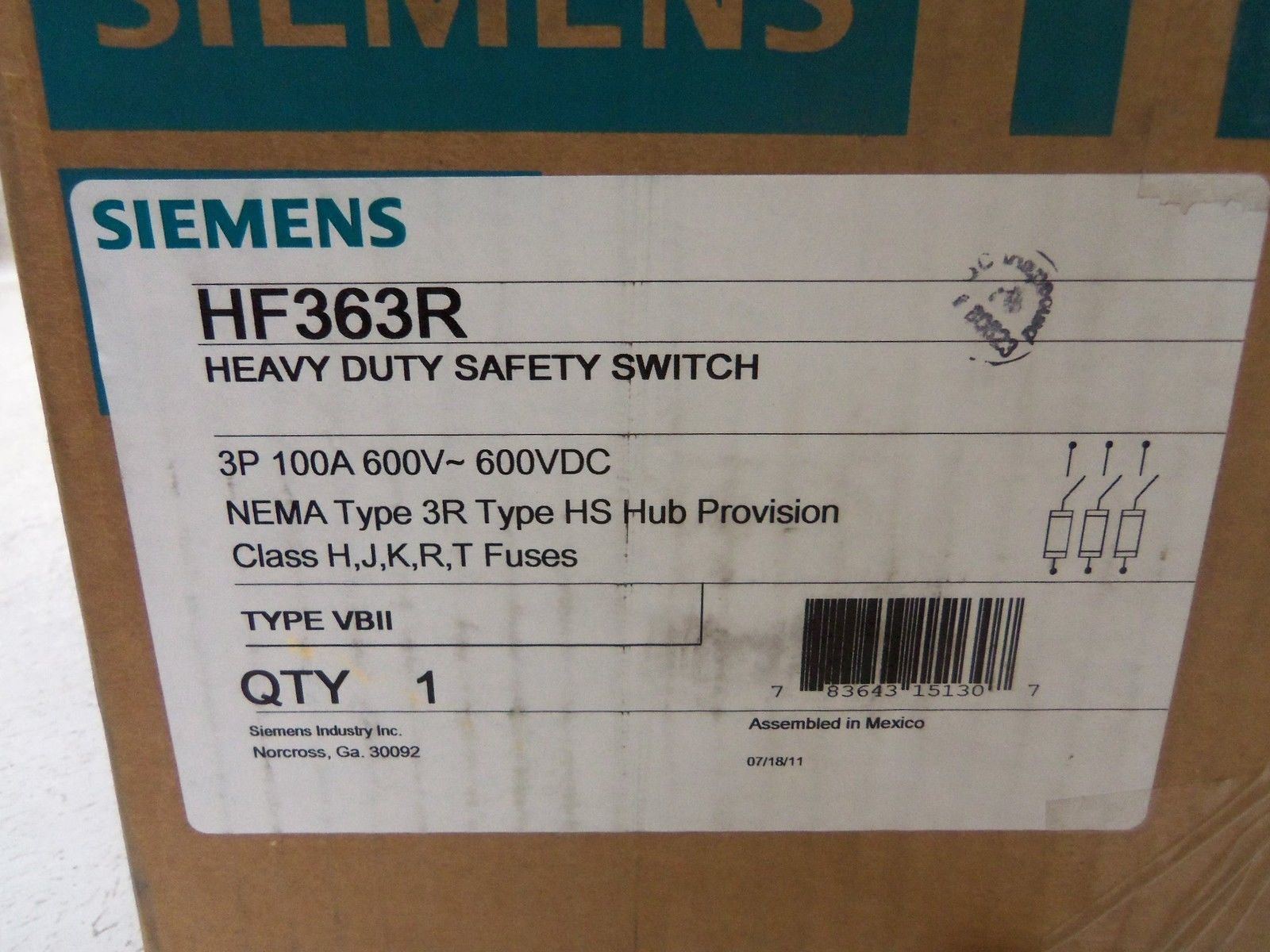 SIEMENS HF363R SAFETY SWITCH *NEW IN BOX*