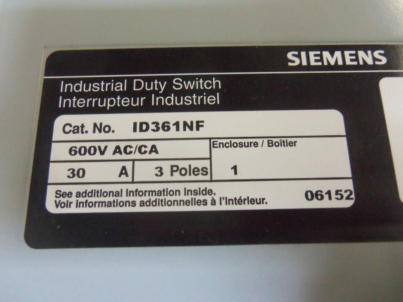 SIEMENS ID361NF SAFETY SWITCH *NEW IN BOX*
