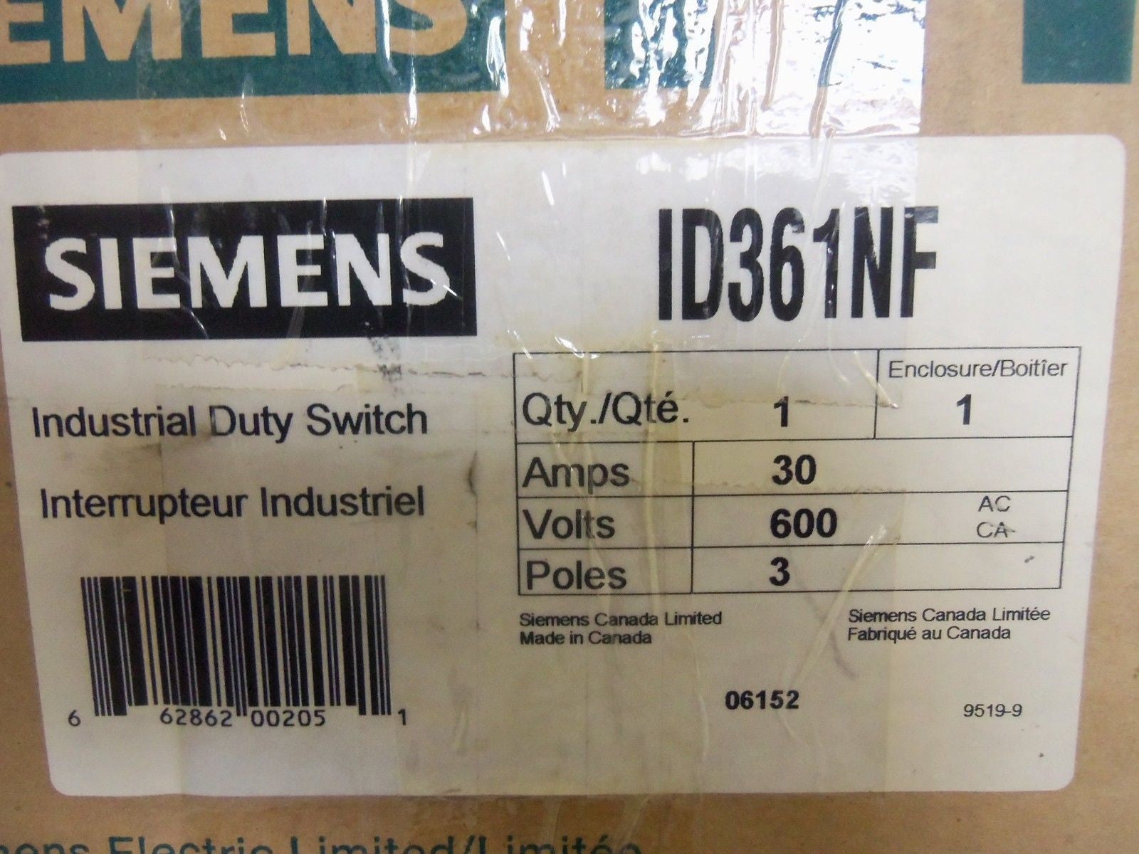 SIEMENS ID361NF SAFETY SWITCH *NEW IN BOX*