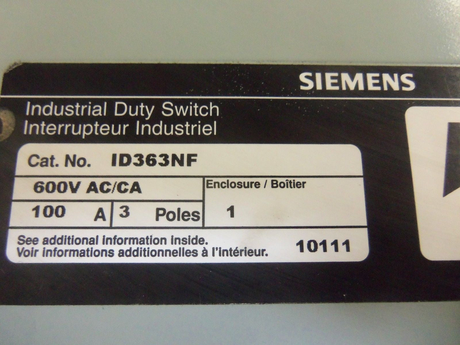 SIEMENS ID363NF DISCONNECT SWITCH *NEW NO BOX*