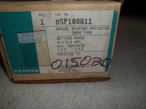 SIEMENS MSP10OA11 MANUAL STARTER PROTECTOR *NEW*
