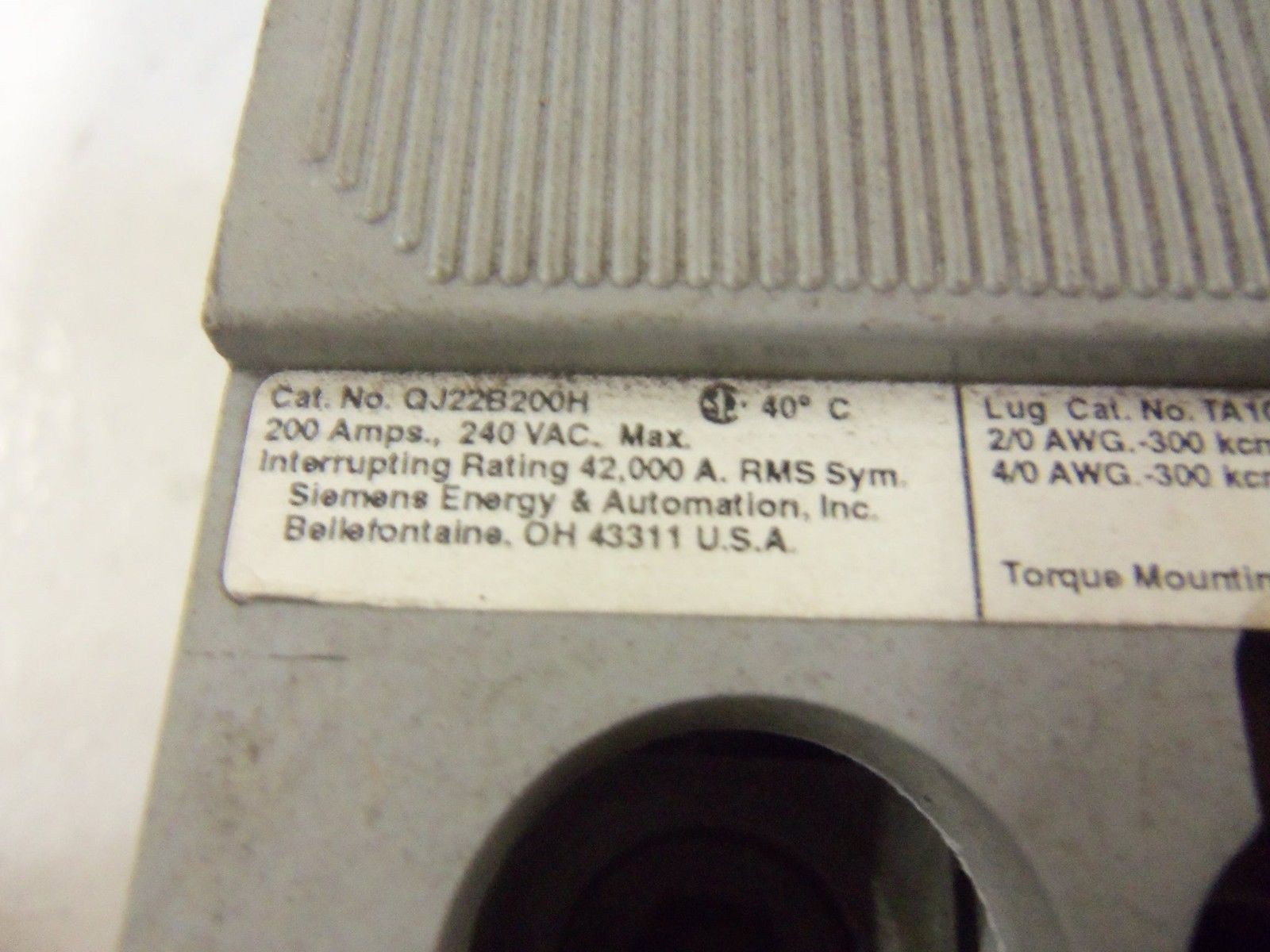 SIEMENS QJ22B200H CIRCUIT BREAKER 200A *USED*