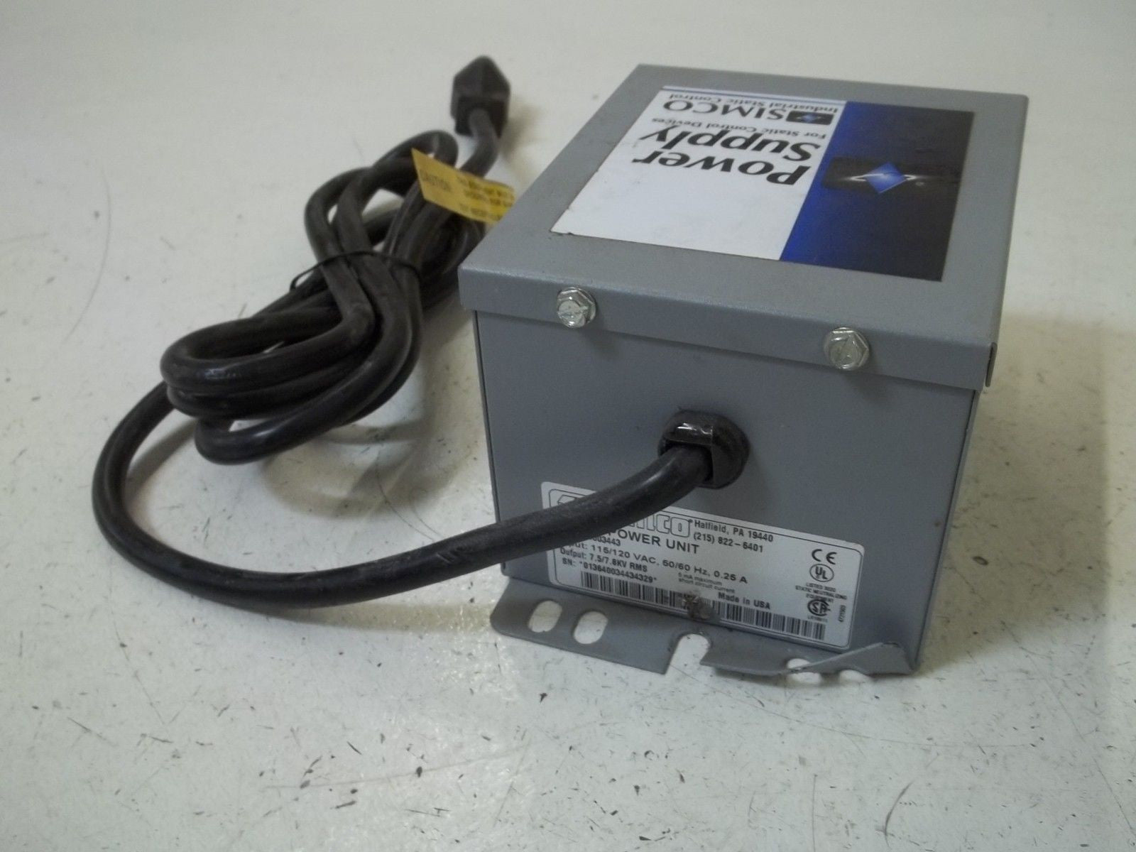 SIMCO 4003443 POWER SUPPLY  (AS PICTURED) MOUNTING BENT*AS IS *