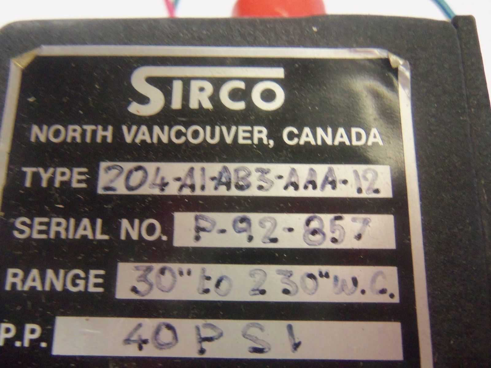 SIRCO 204-A1-AB3-AAA-12 *USED*