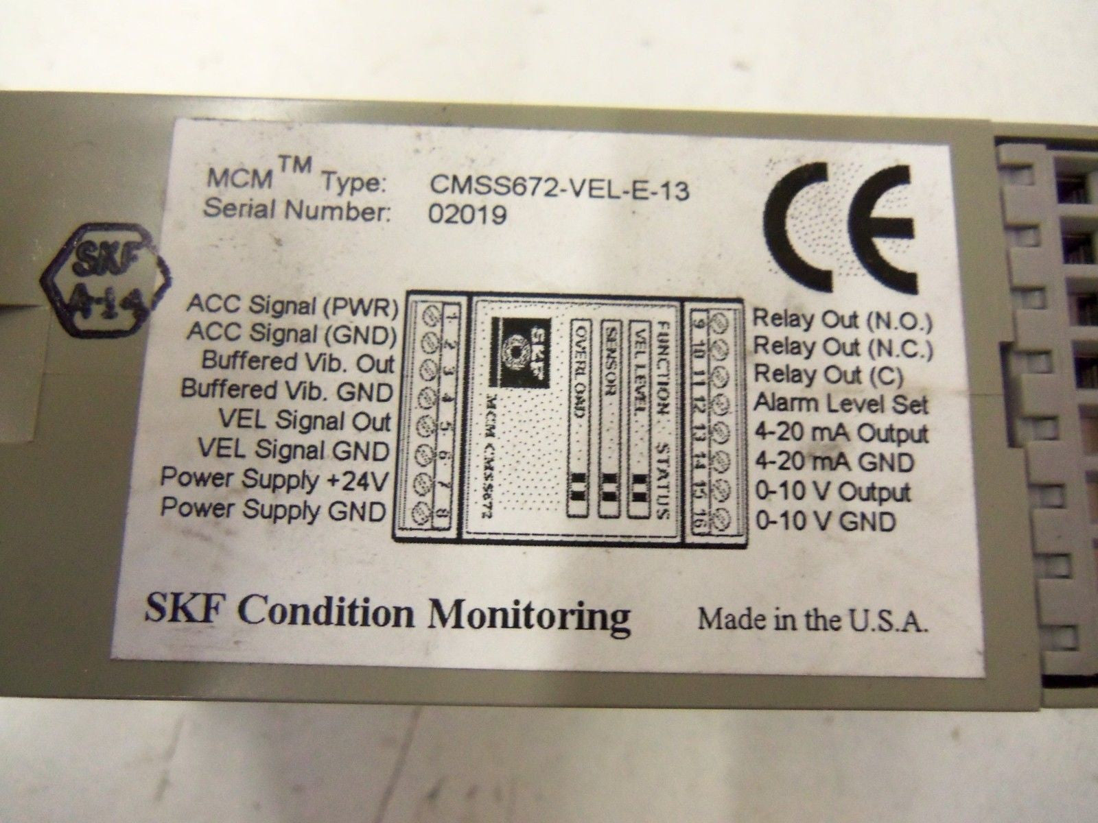 SKF CONDITION MONITORING CMSS672-VEL-E-13 *NEW NO BOX*