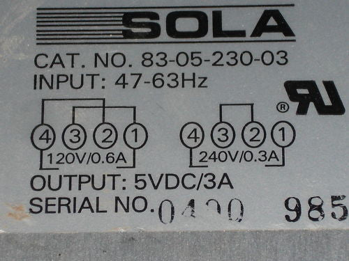 SOLA 83-05-230-03 POWER SUPPLY *USED*