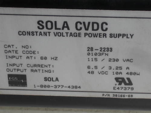 SOLA CVDC 28-2233  DC POWER SUPPLY *USED*
