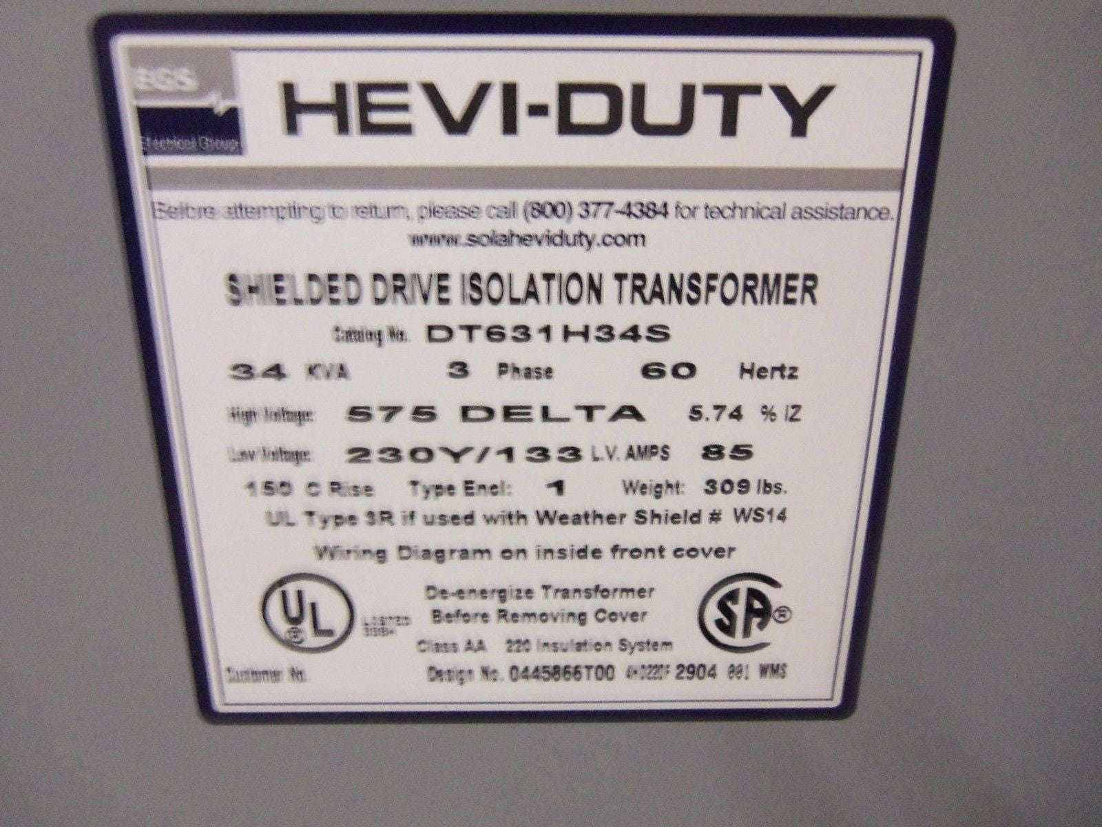 SOLA DT631H34S TRANSFORMER *NEW NO BOX*