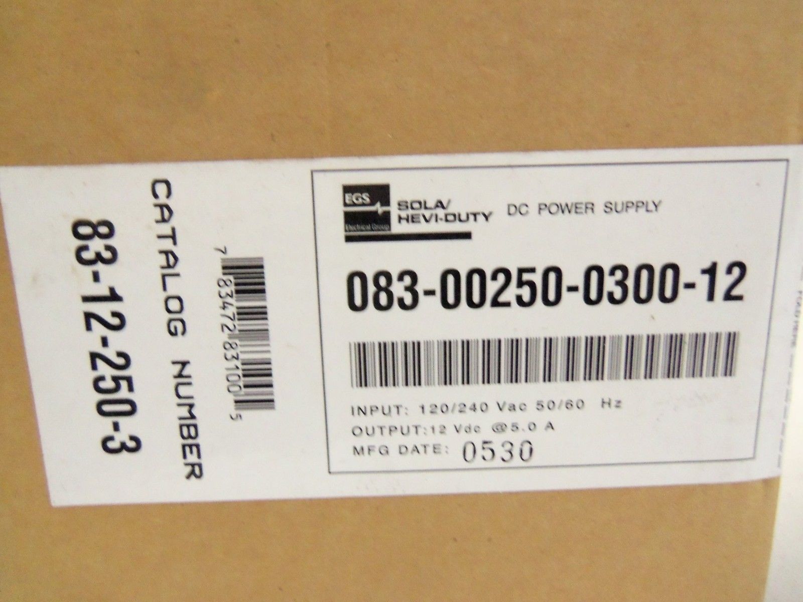 SOLA 83-12-250-3 DC POWER SUPPLY *NEW IN BOX*