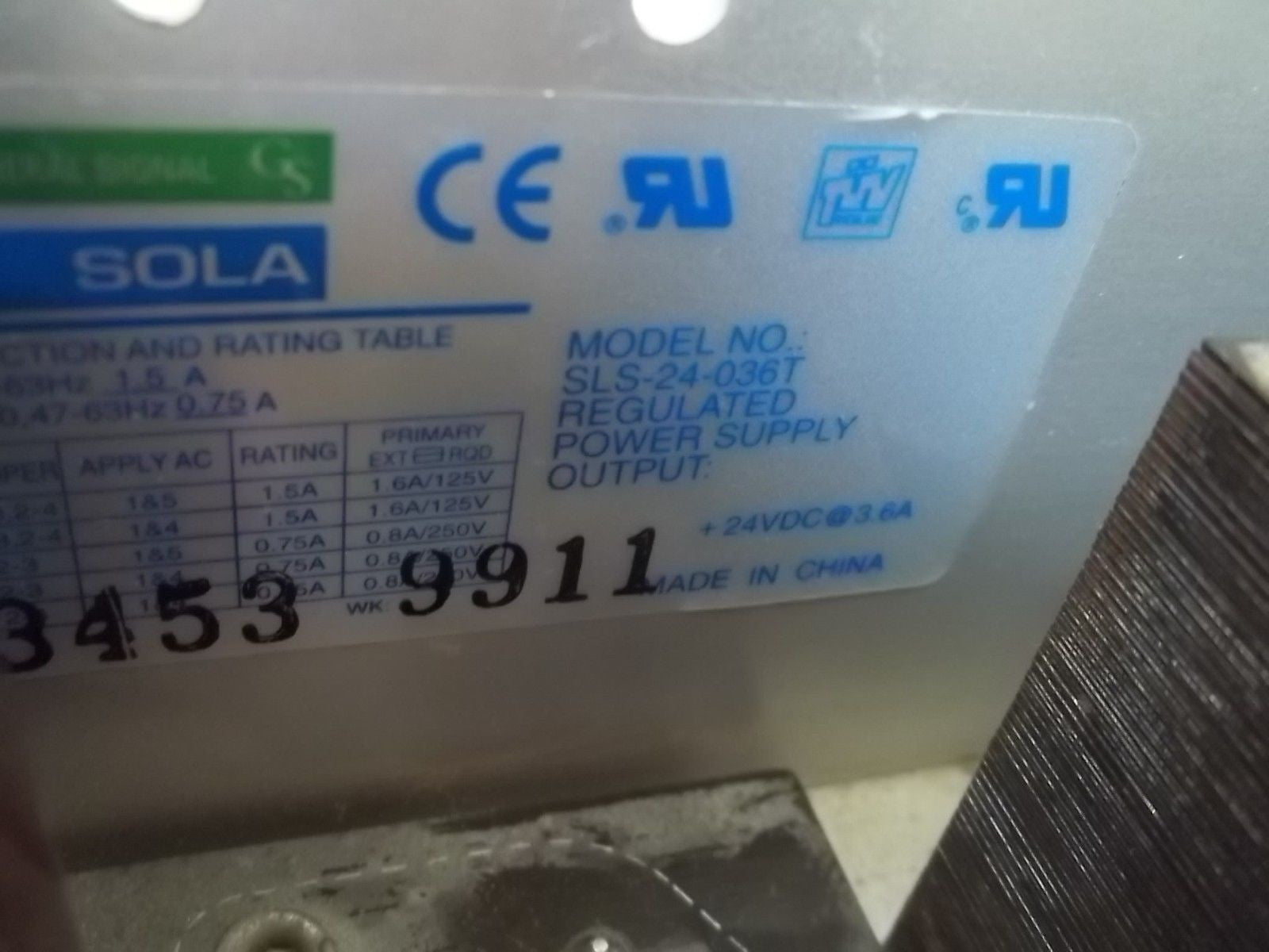 SOLA SLS-24-036T POWER SUPPLY *USED*