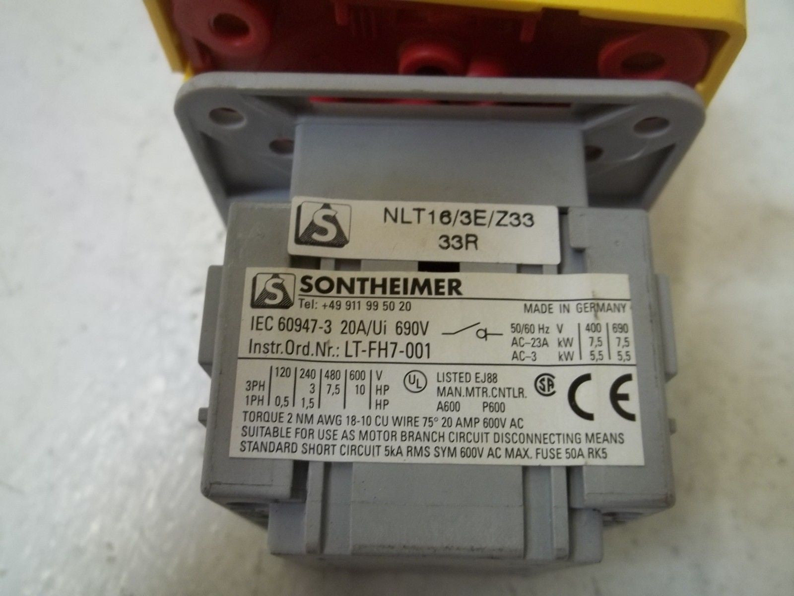 SONTHEIMER NLT16/3E/Z33 SWITCH *USED*