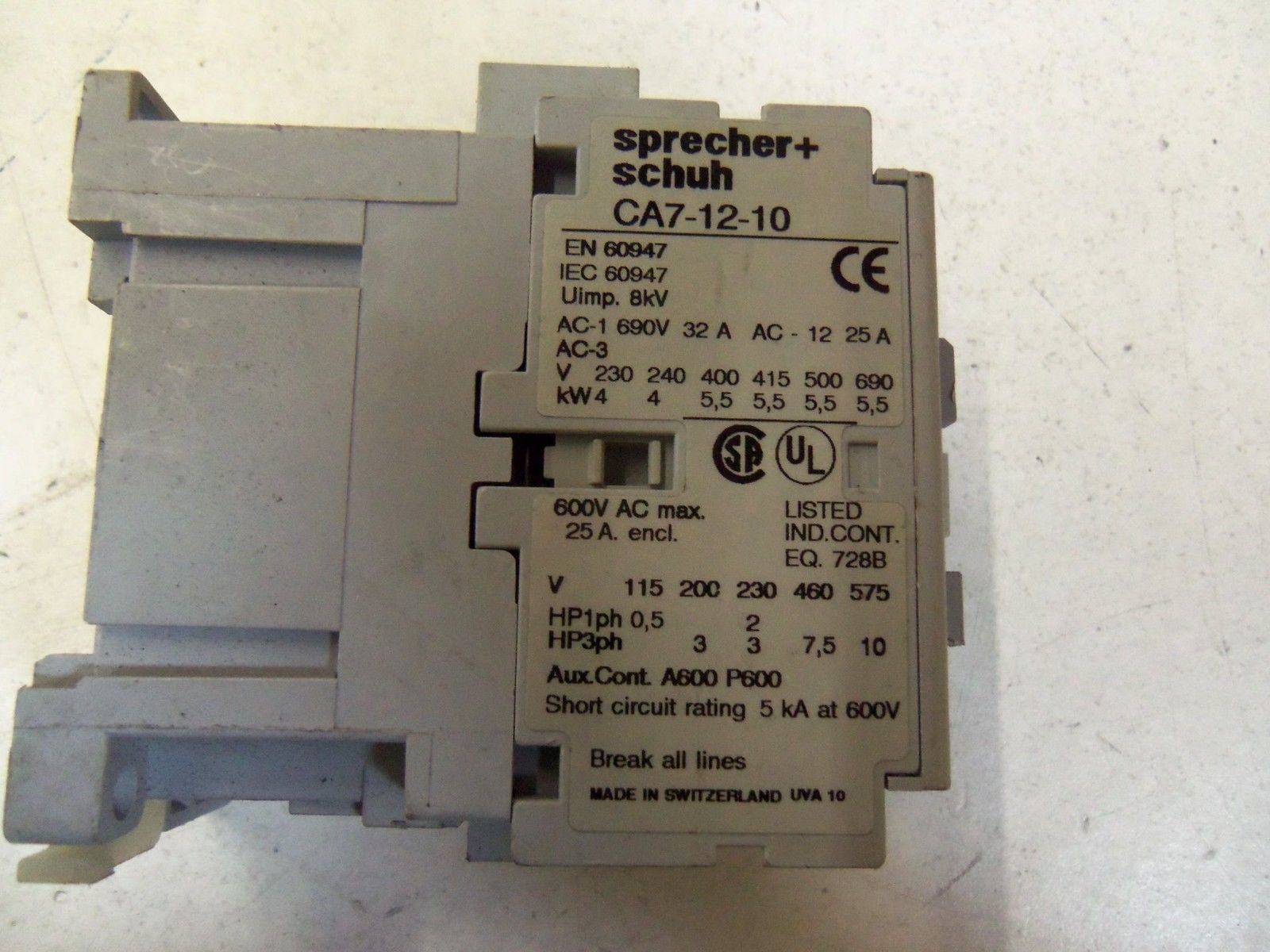 SPRECHER+SCHUH CA7-12-10 CONTACTOR *USED*