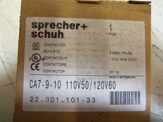 SPRECHER+SCHUH CA7-9-10 CONTACTOR 110/120V *NEW IN BOX*