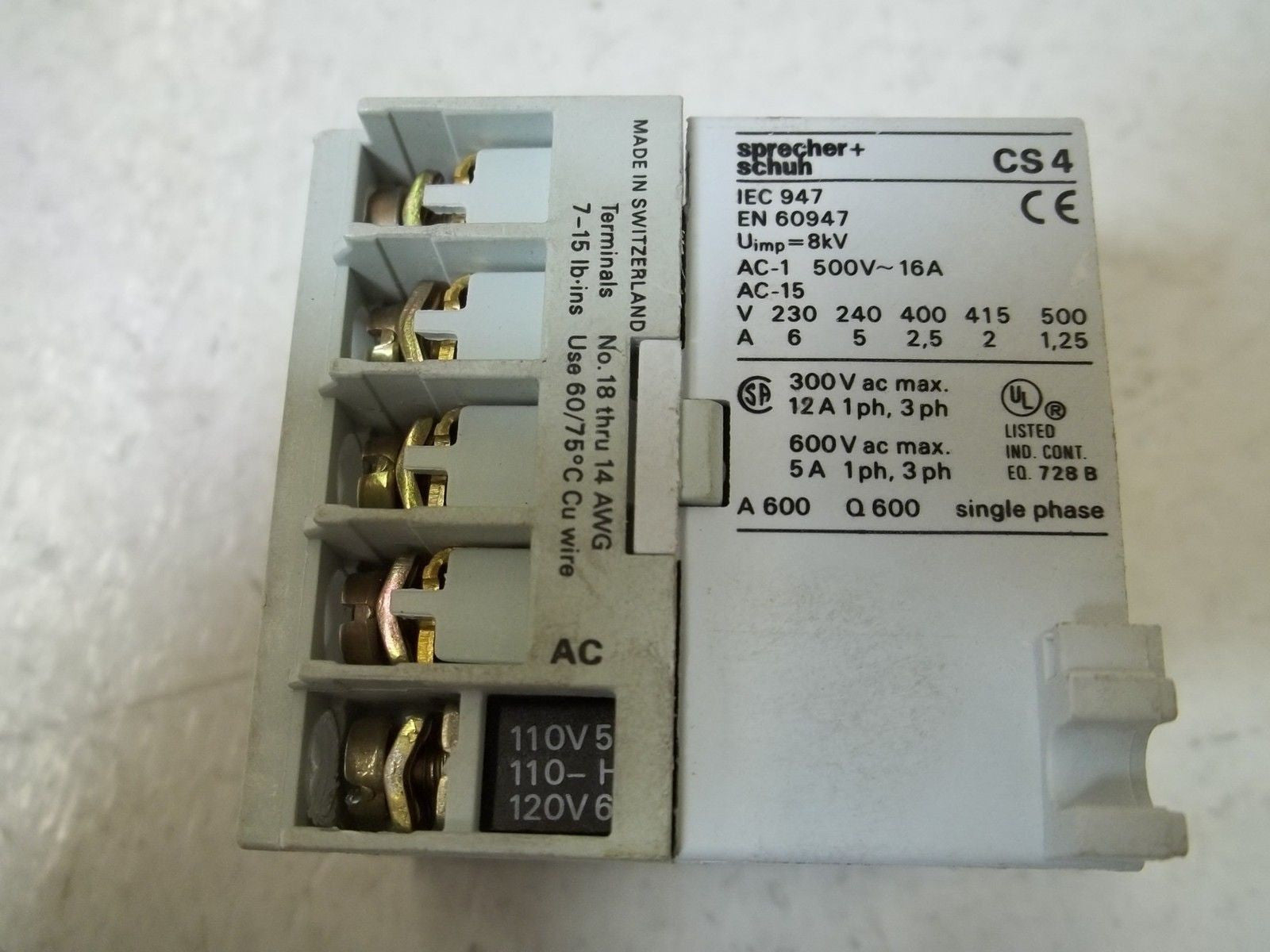 SPRECHER+SCHUH CS4-40E CONTROL RELAY 120V *USED*