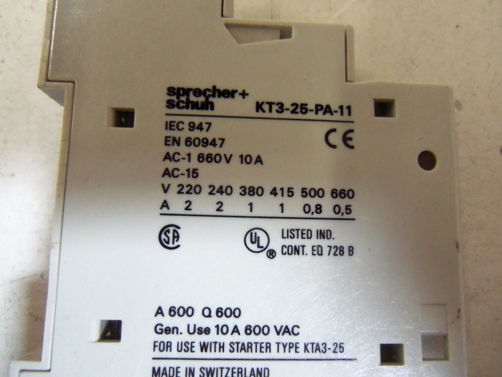 SPRECHER+SCHUH KT3-25-PA-11 AUXILIARY CONTACT *USED*