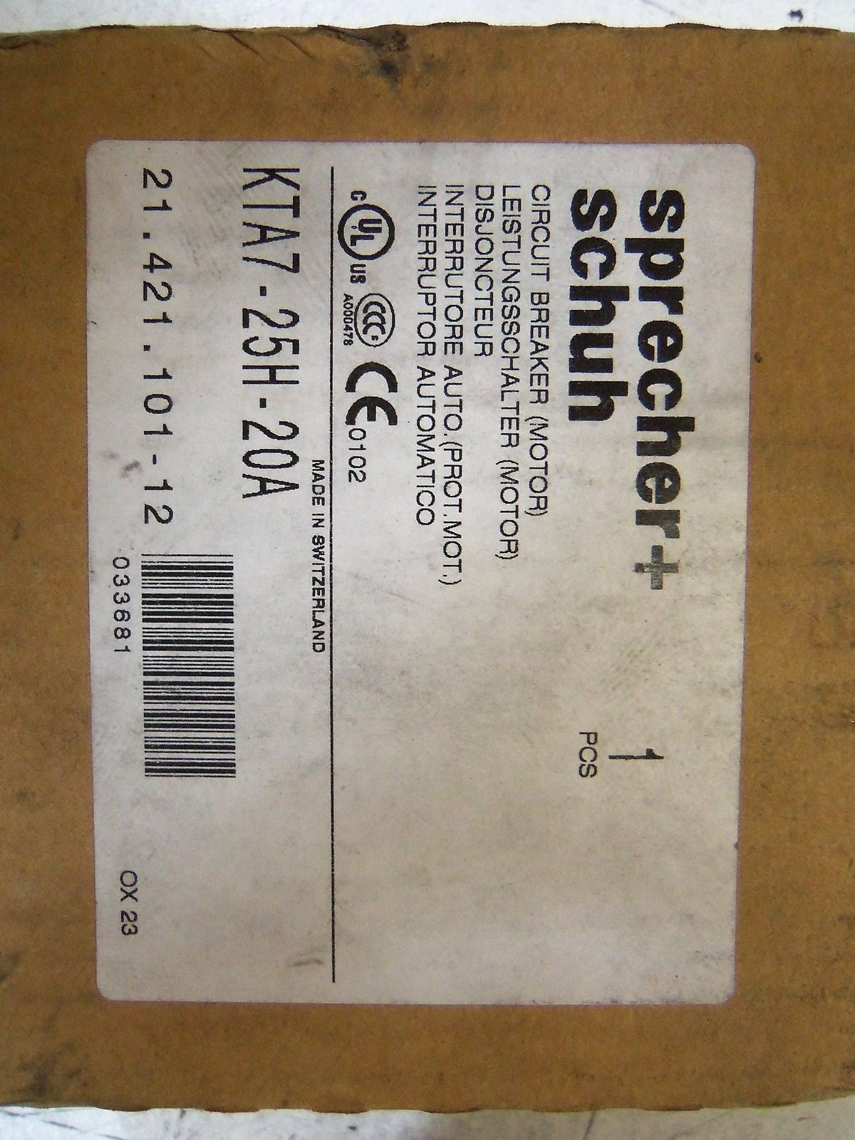 SPRECHER+SCHUH KTA7-25H-20A *NEW IN BOX*