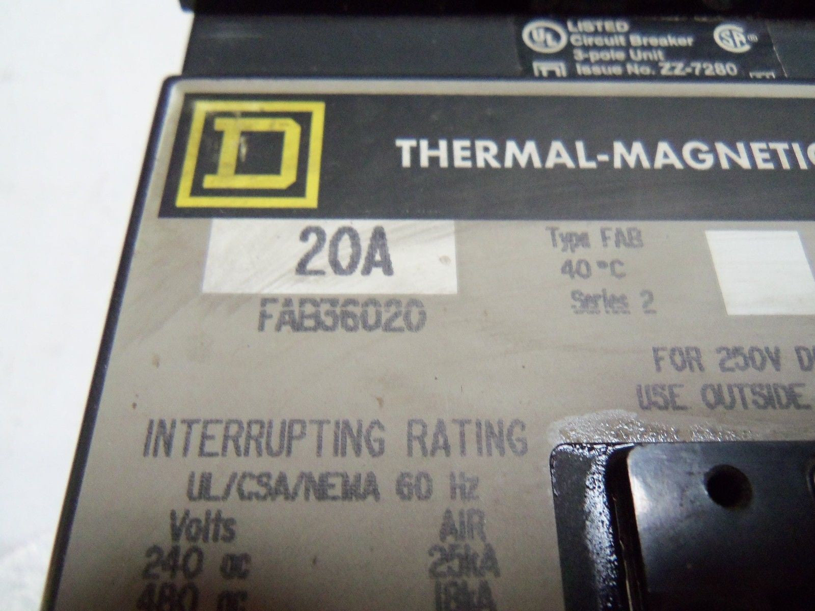 SQUARE-D FAB36020 CIRCUIT BREAKER *USED*