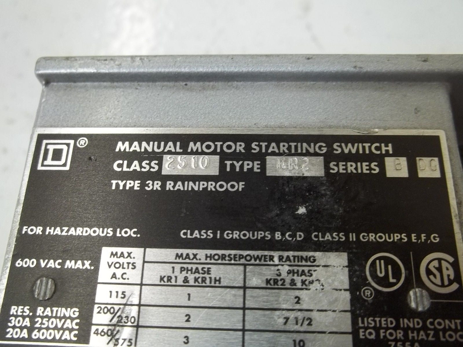 SQUARE D 2510-KR2 *USED*