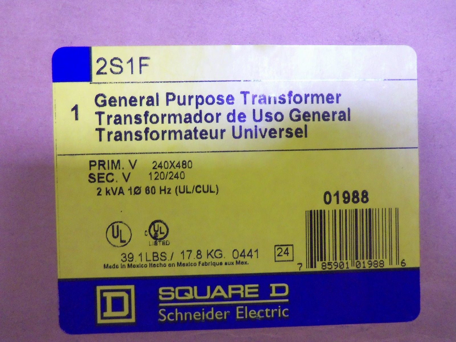 SQUARE D 2S1F TRANSFORMER *NEW IN BOX*
