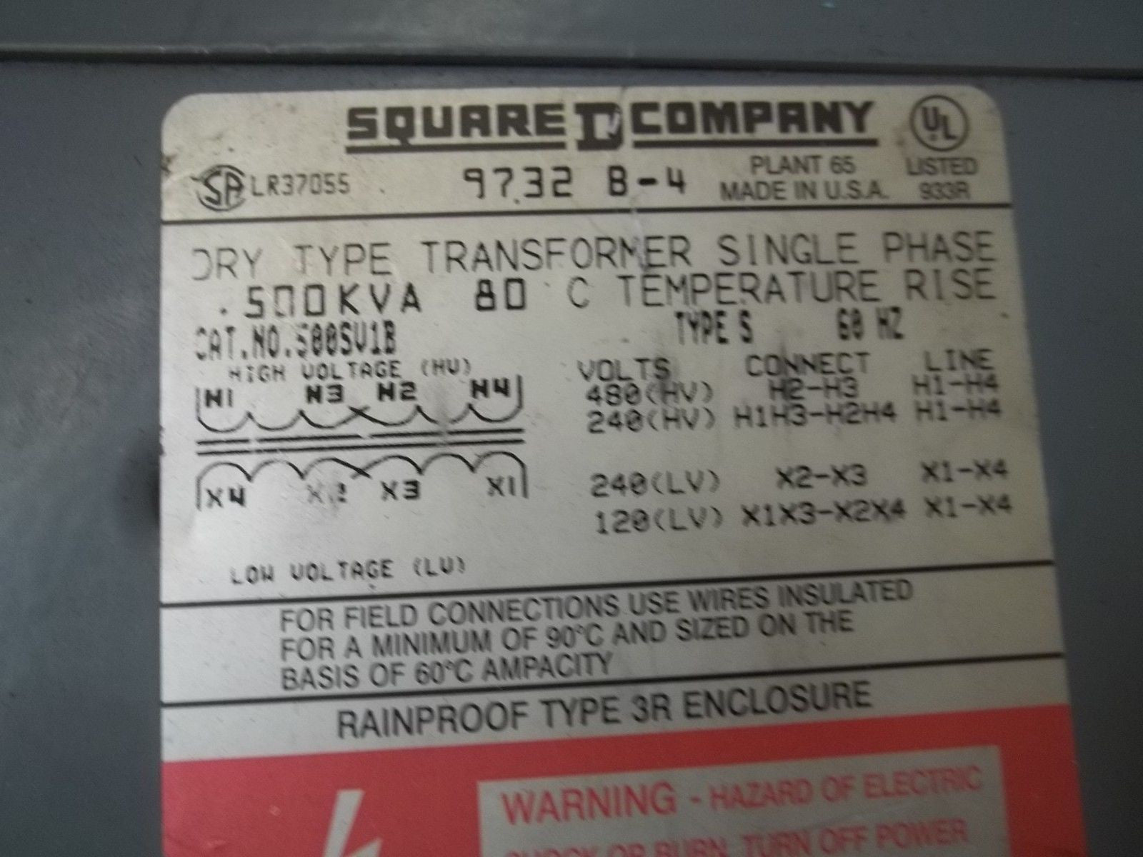 SQUARE D 500SV1B TRANSFORMER *USED*