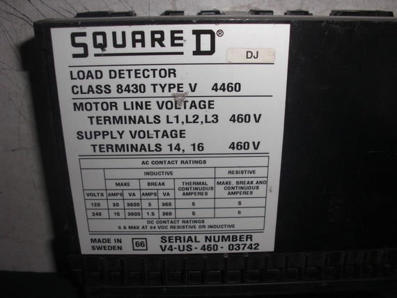 SQUARE D 8430-V4460 RELAY LOAD DECTECTOR/CONVERTER *USED*