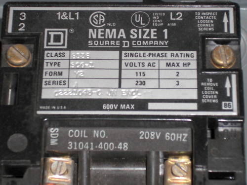 SQUARE D 8536-SCG1 STARTER WITH ENCLOSURE *USED*