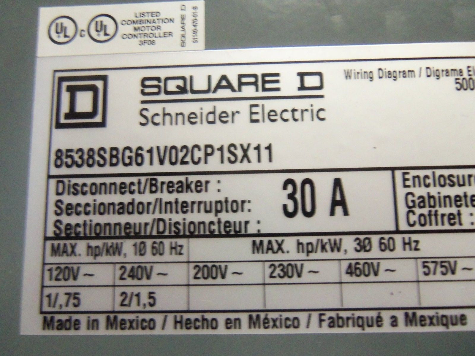 SQUARE D 8538SBG61V02CP1SX11 *NEW NO BOX*