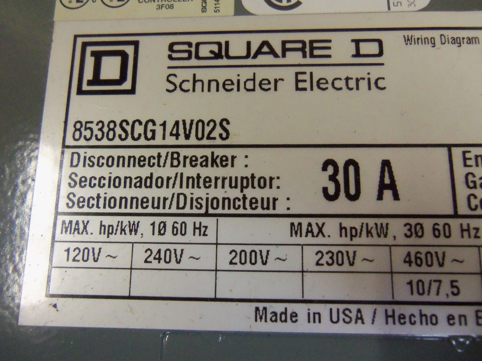 SQUARE D 8538SCG14V02S STARTER MOTOR CONTROL *NEW NO BOX*