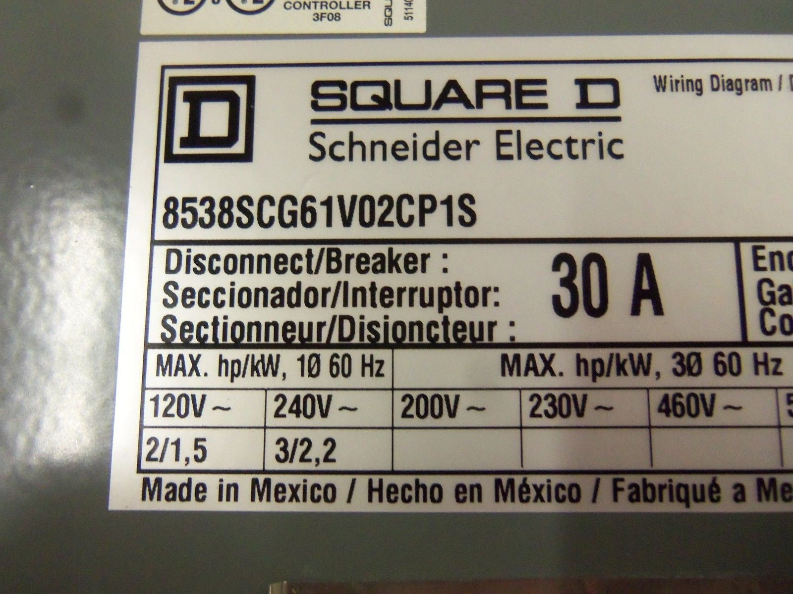 SQUARE D 8538SCG61V02CP1S COMBINATION STARTER *NEW IN BOX*