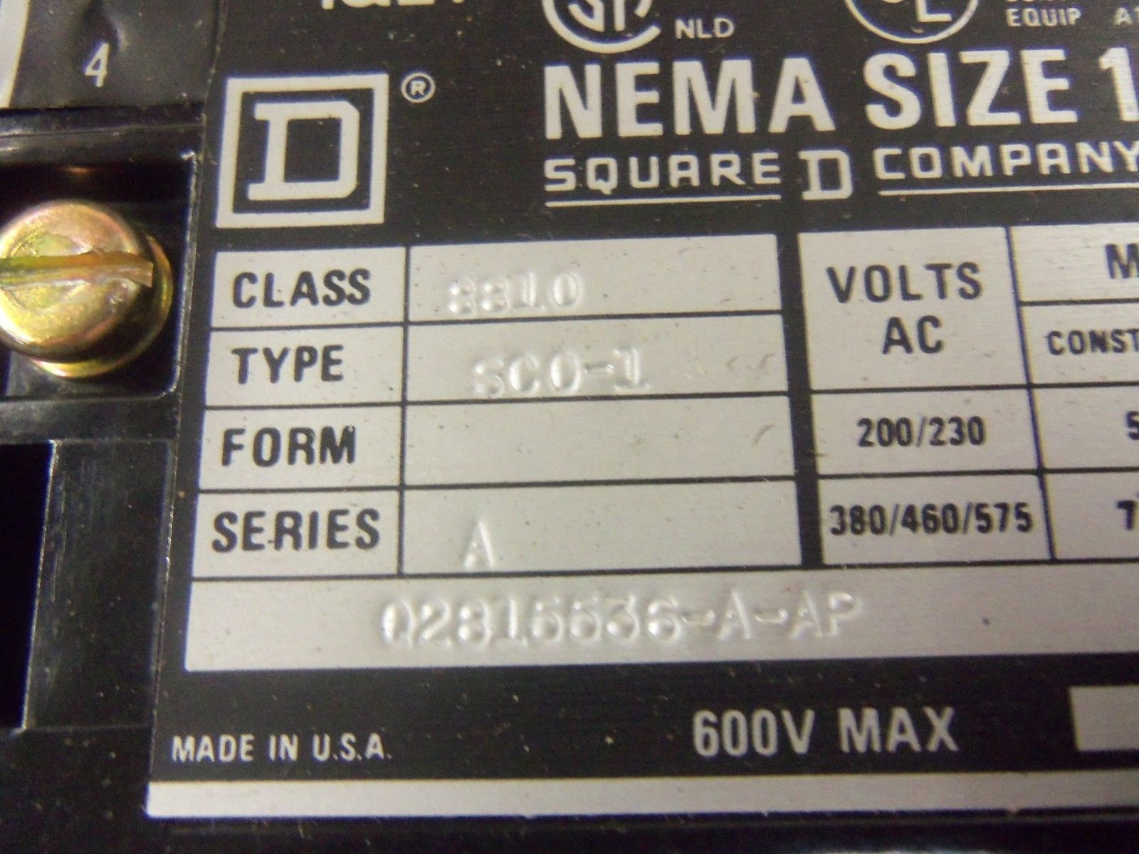 SQUARE D 8810-SCA1 SER. A OVERLOAD RELAY THERMAL UNIT *NEW NO BOX*