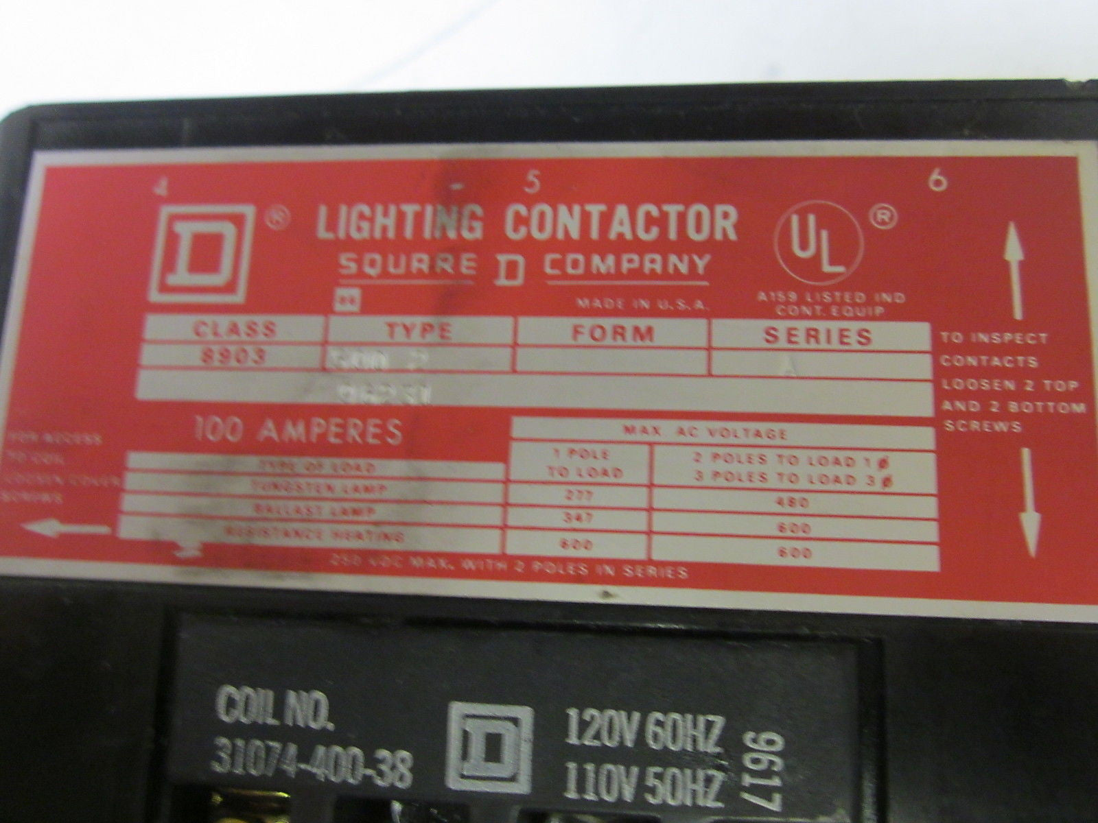 SQUARE D 8903-S00-2 SER A CONTACTOR 100A 600V *USED*