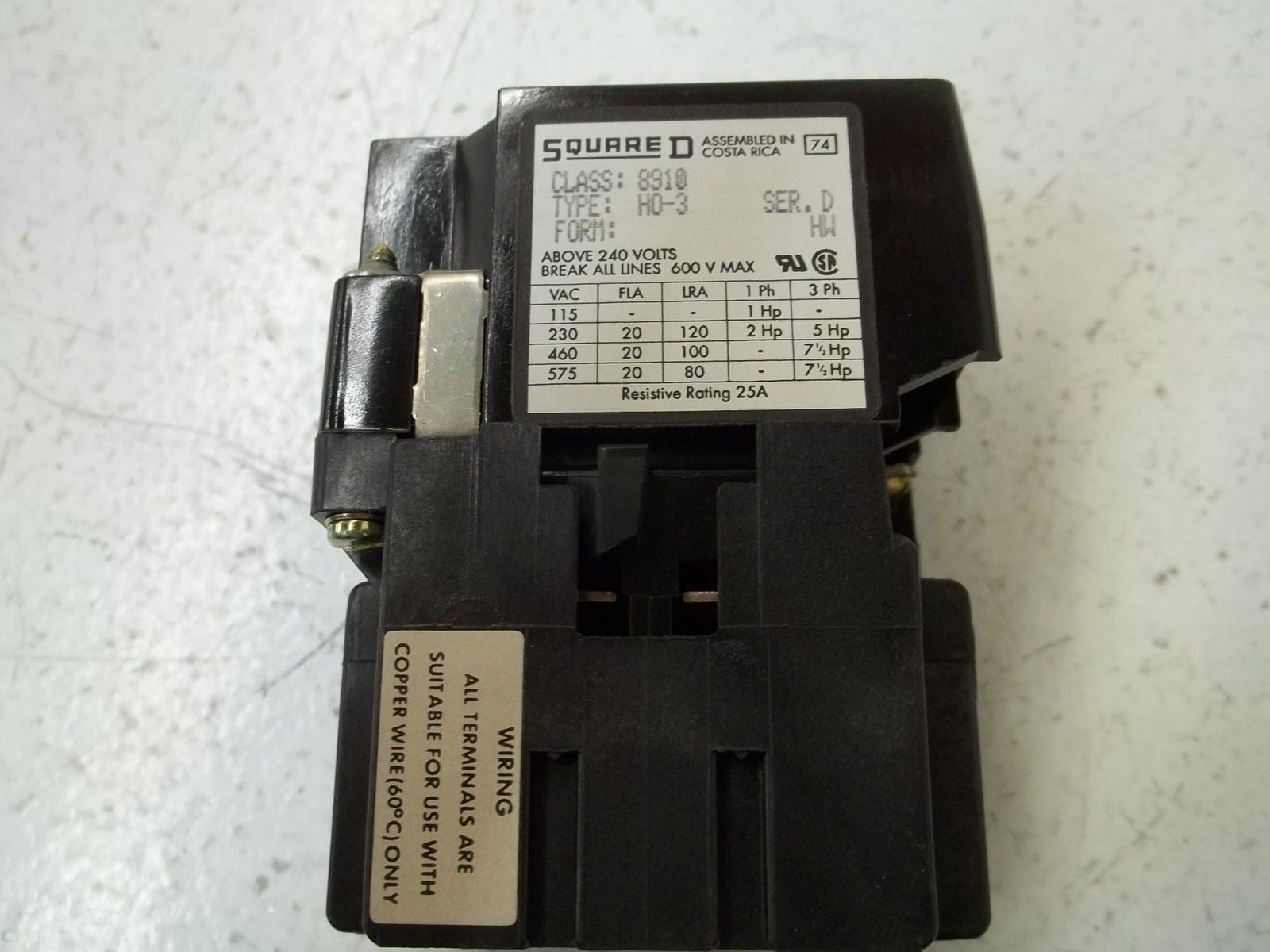 SQUARE D 8910-H0-3 SER.D 120V *NEW NO BOX*