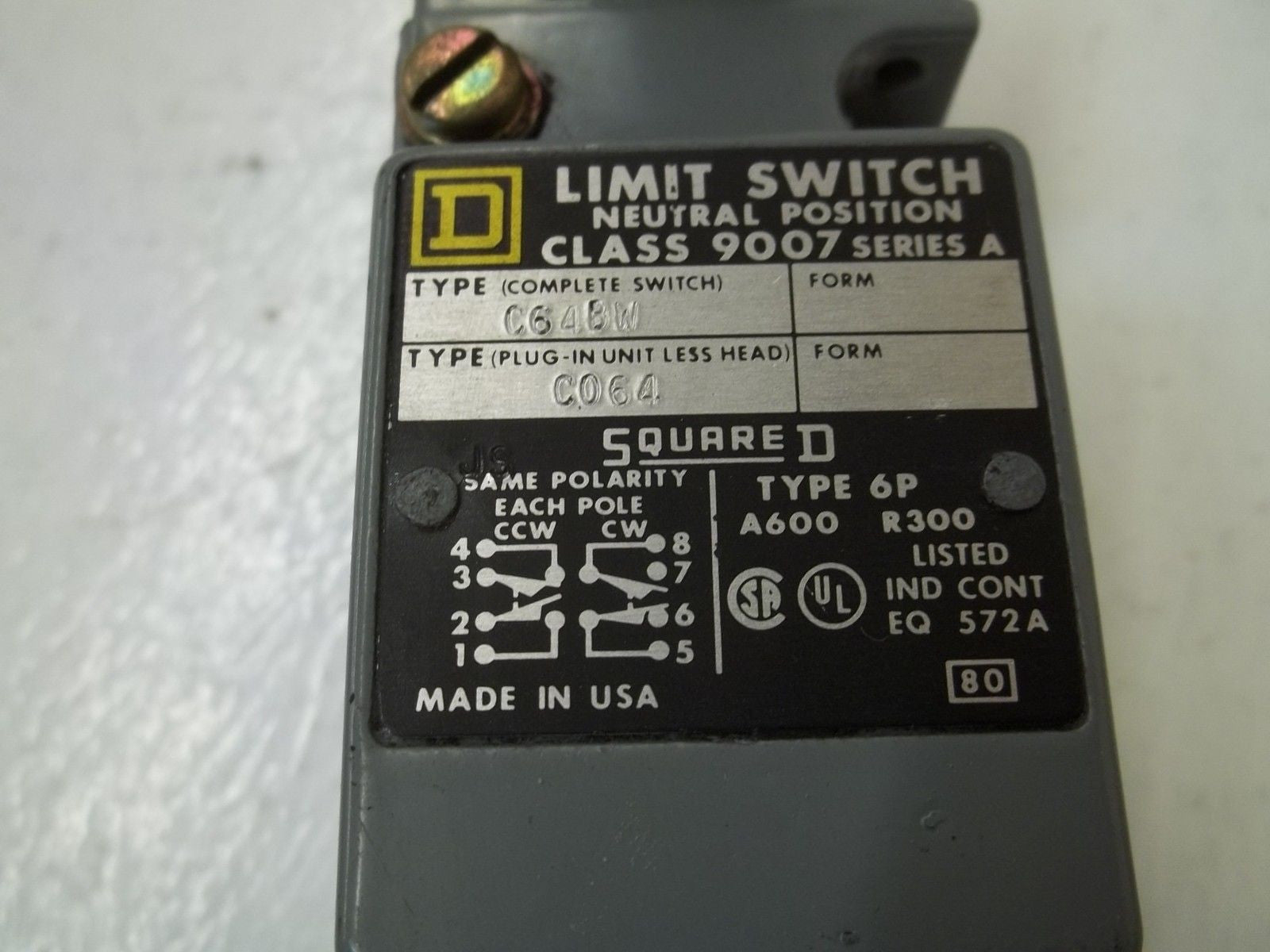SQUARE D 9007-C64BW *USED*
