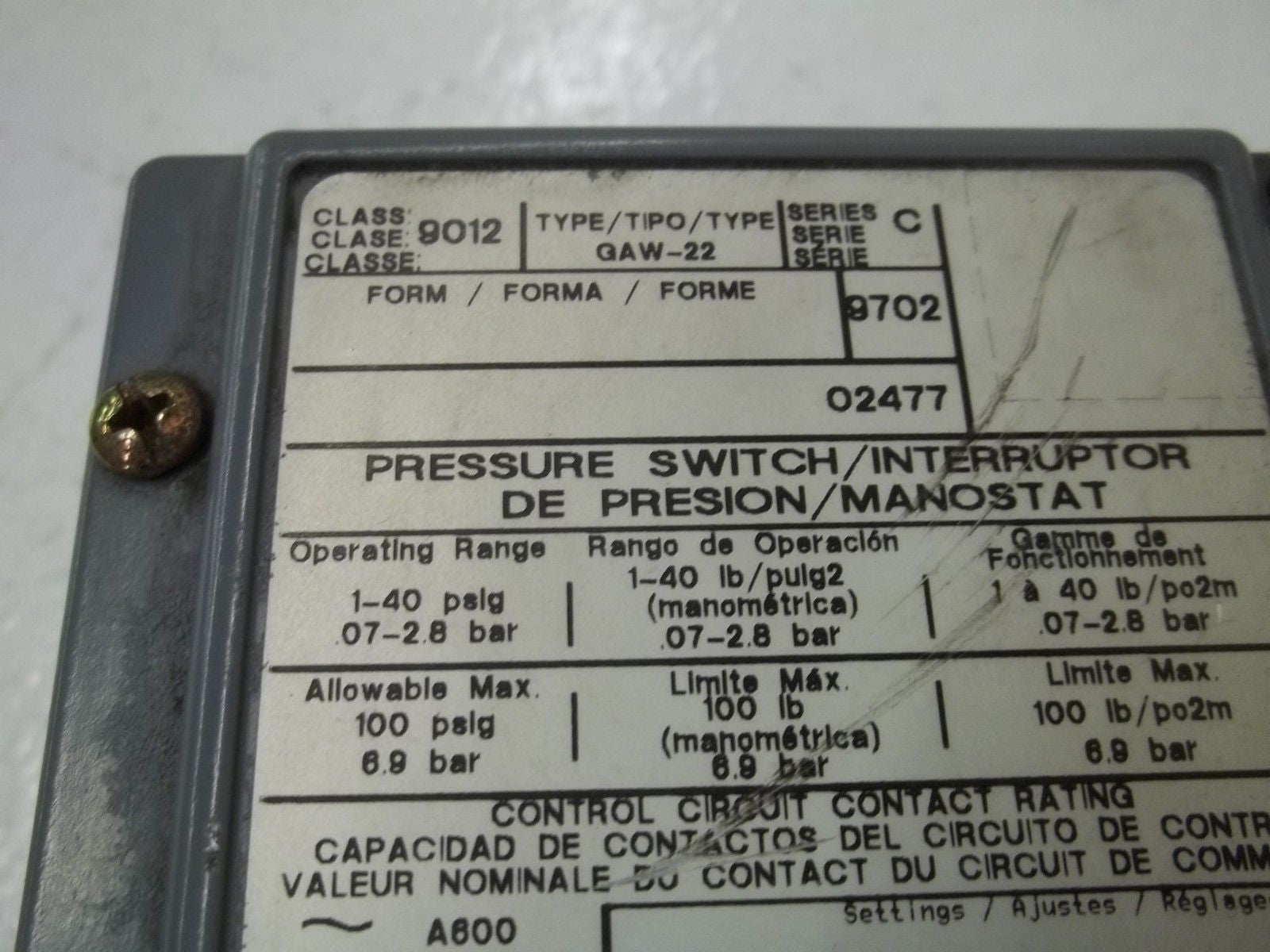 SQUARE D 9012-GAW-22 *USED*