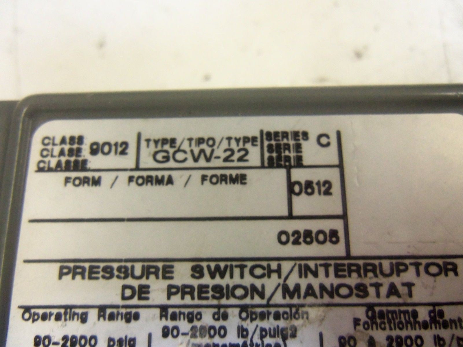SQUARE D 9012-GCW-22 PRESSURE SWITCH *NEW NO BOX*