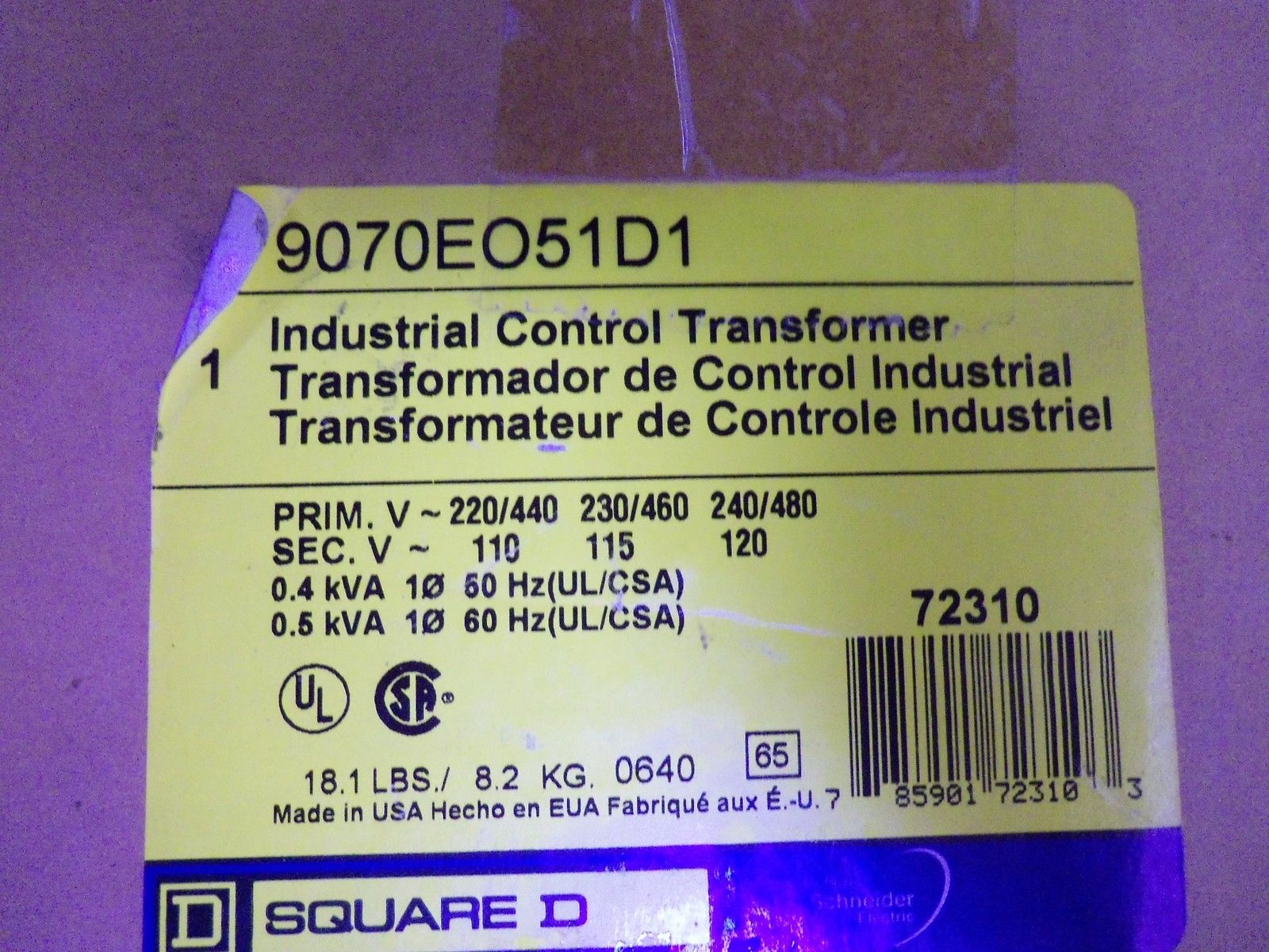 SQUARE D 9070EO51D1 TRANSFORMER *NEW IN BOX*