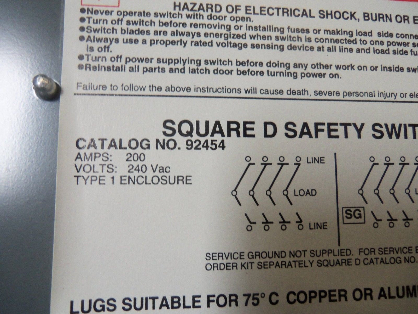 SQUARE D 92454 SAFETY SWITCH *USED*