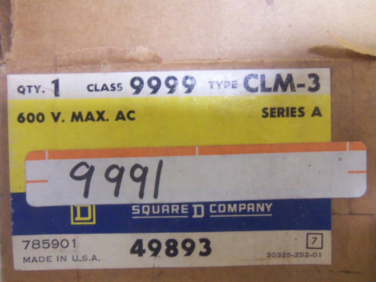 SQUARE D 9999-CLM-3 CONTACTOR CURRENT *NEW IN BOX*