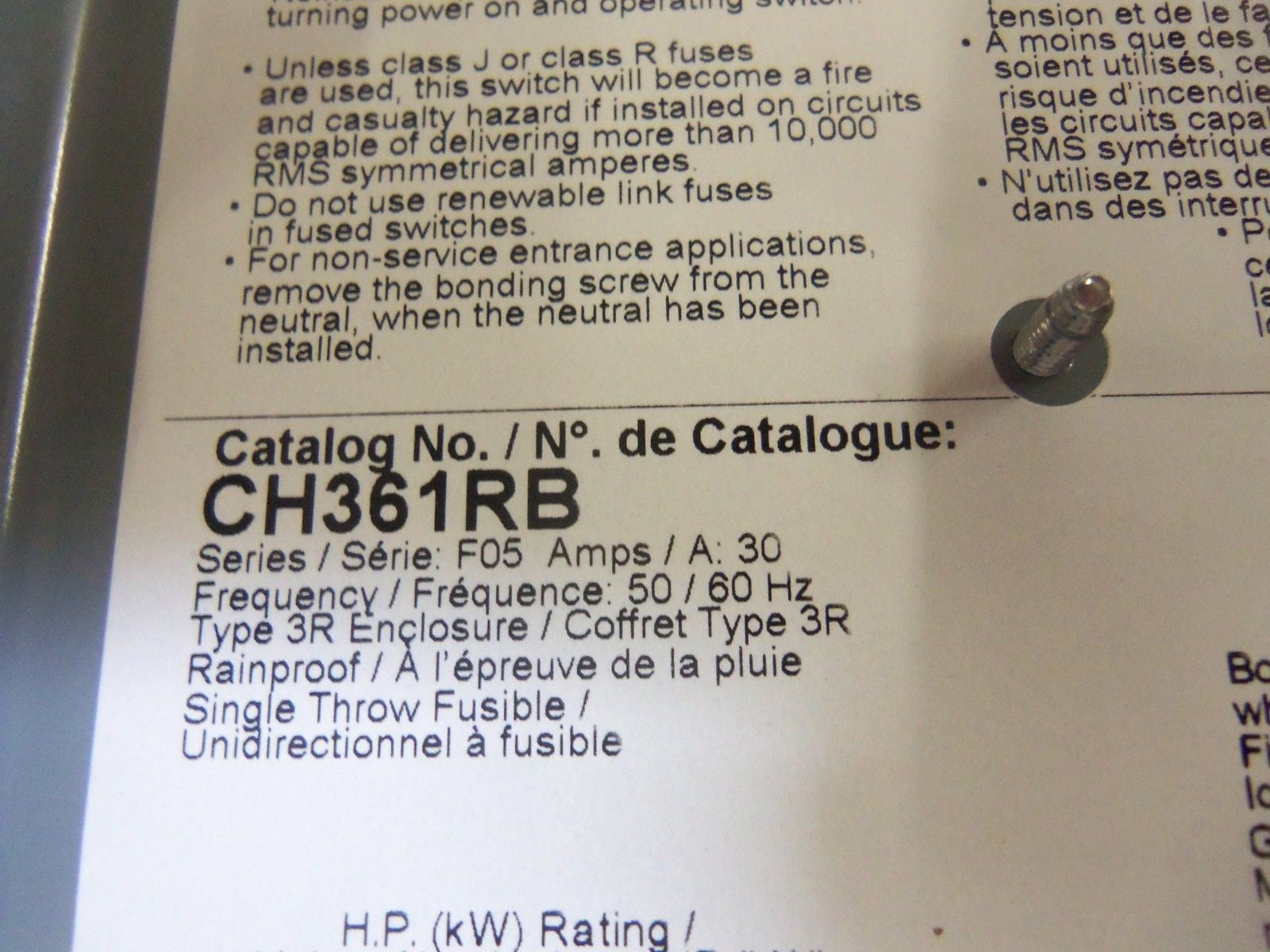 SQUARE D CH361RB DISCONNECT SWITCH *NEW IN BOX*