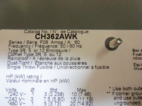 SQUARE D CH362AWK HEAVY DUTY SAFETY SWITCH *NEW IN BOX*