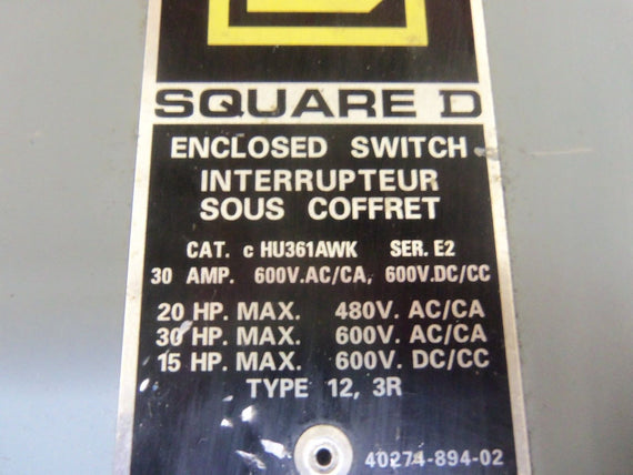 SQUARE D CHU361AWK *USED*
