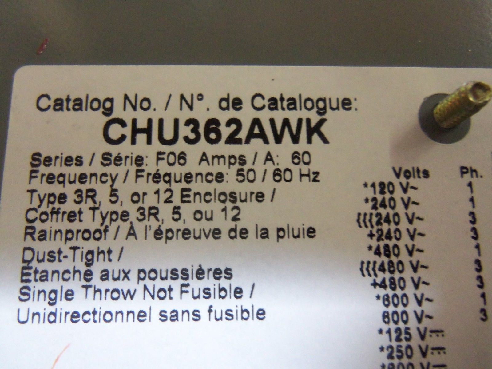 SQUARE D CHU362AWK HEAVY DUTY SAFETY SWITCH *NEW IN BOX*