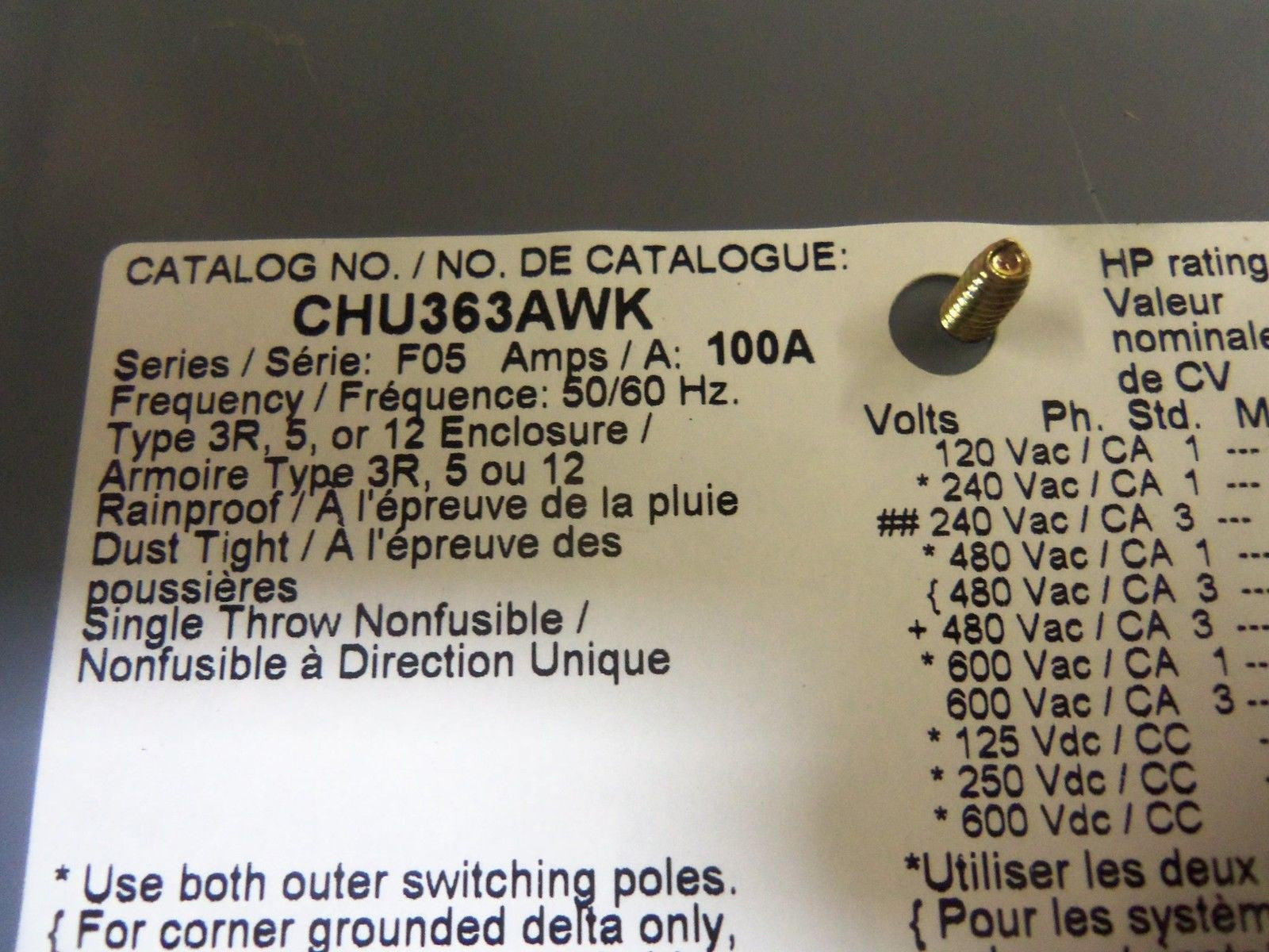 SQUARE D CHU363AWK HEAVY DUTY SAFETY SWITCH *USED*