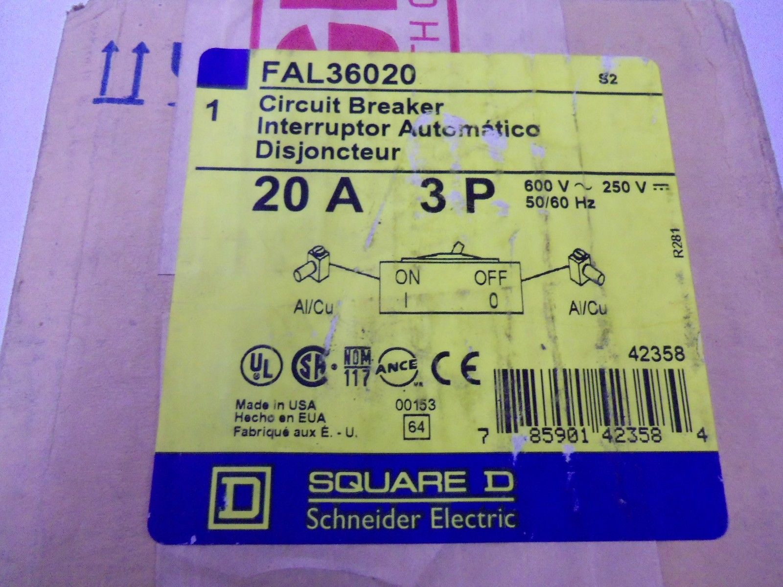 SQUARE D CIRCUIT BREAKER FAL36020 *FACTORY SEALED*