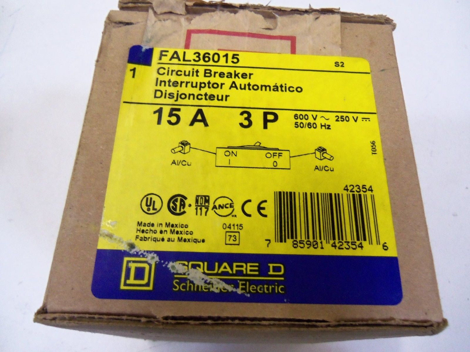 SQUARE D FAL36015 CIRCUIT BREAKER 15A (GREY) *NEW IN BOX*