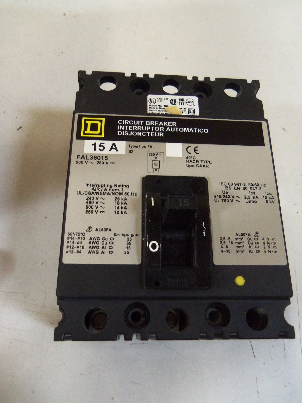 SQUARE D FAL36015 CIRCUIT BREAKER 15A (GREY) *NEW IN BOX*