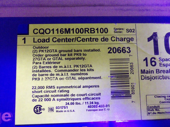 SQUARE D CQO116M100RB100 LOAD CENTER *NEW IN BOX*