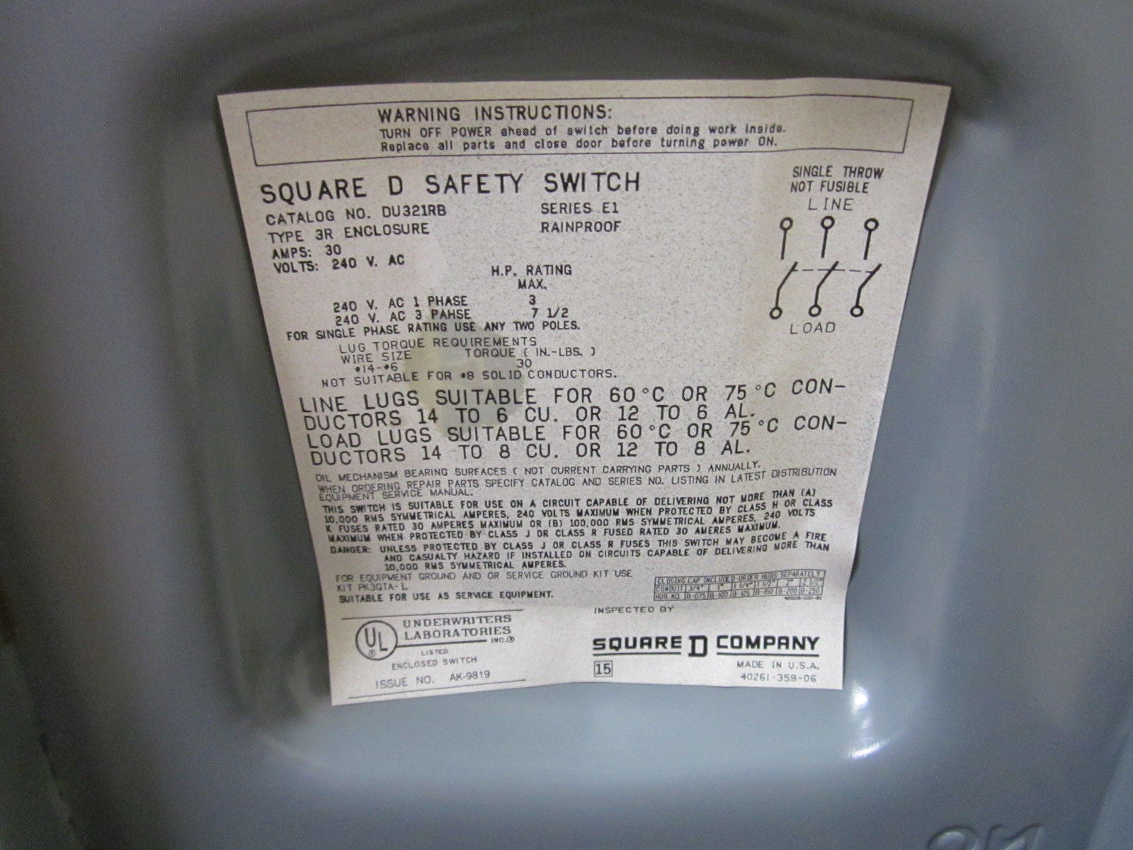 SQUARE D DU-321-RB *USED*