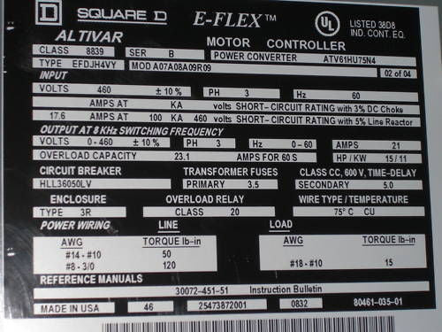 SQUARE D E-FLEX DEVICE 8839EFDJH4VYAAAR ADJ SPEED DRIVE