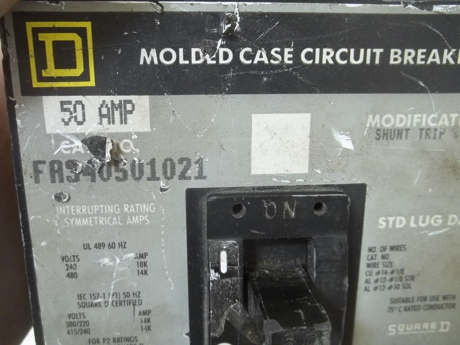 SQUARE D FA340501021 CIRCUIT BREAKER *USED*